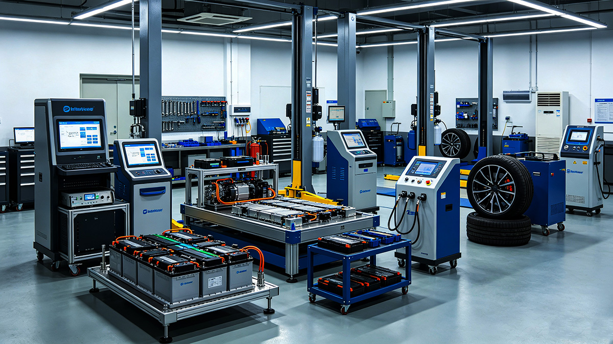 Workshop using EV battery tester equipment