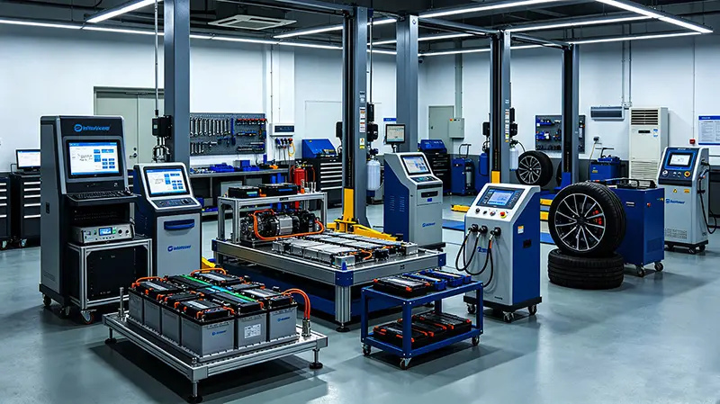 Workshop using EV battery tester equipment